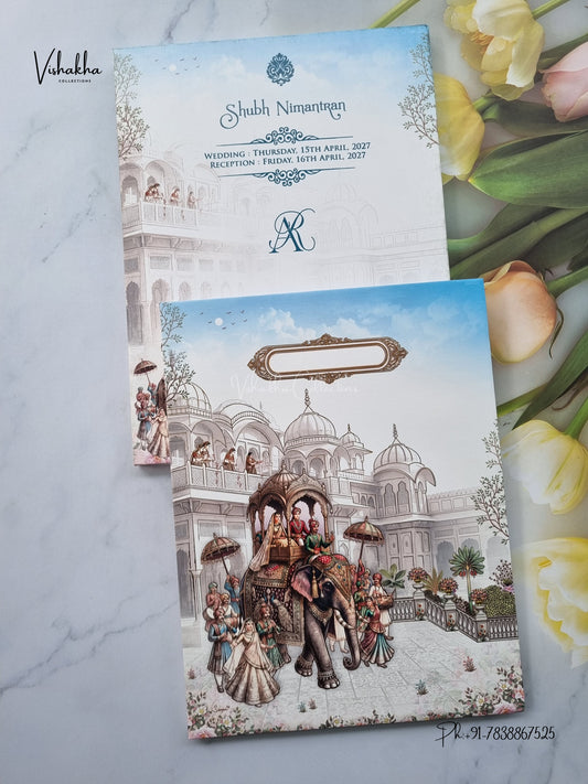 Barat Dulah Dulhan Hathi Hindu Sikh Jain invitation Cards CR-1904 – image 1
