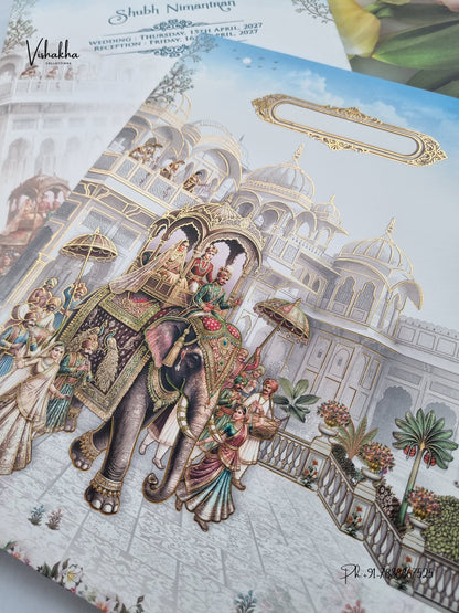 Barat Dulah Dulhan Hathi Hindu Sikh Jain invitation Cards CR-1904 – image 2