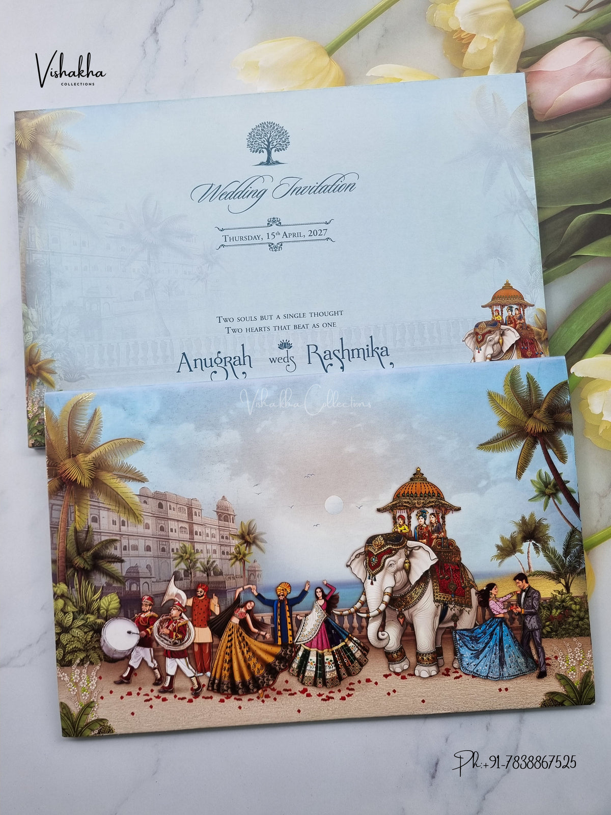 Barat Dulah Dulhan Hathi Hindu Sikh Jain invitation Cards CR-1906-MGI – image 1