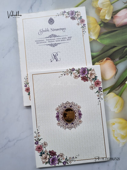 Acrylic Padded Flower Hindu Muslim Christian Sikh Jain invitation Cards CR-1906-PADDING – image 1