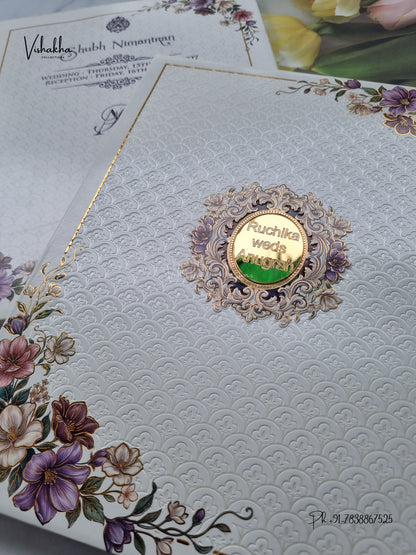 Acrylic Padded Flower Hindu Muslim Christian Sikh Jain invitation Cards CR-1906-PADDING – image 2