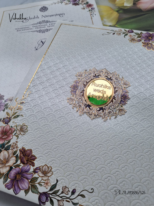 Acrylic Padded Flower Hindu Muslim Christian Sikh Jain invitation Cards CR-1906-PADDING – image 2