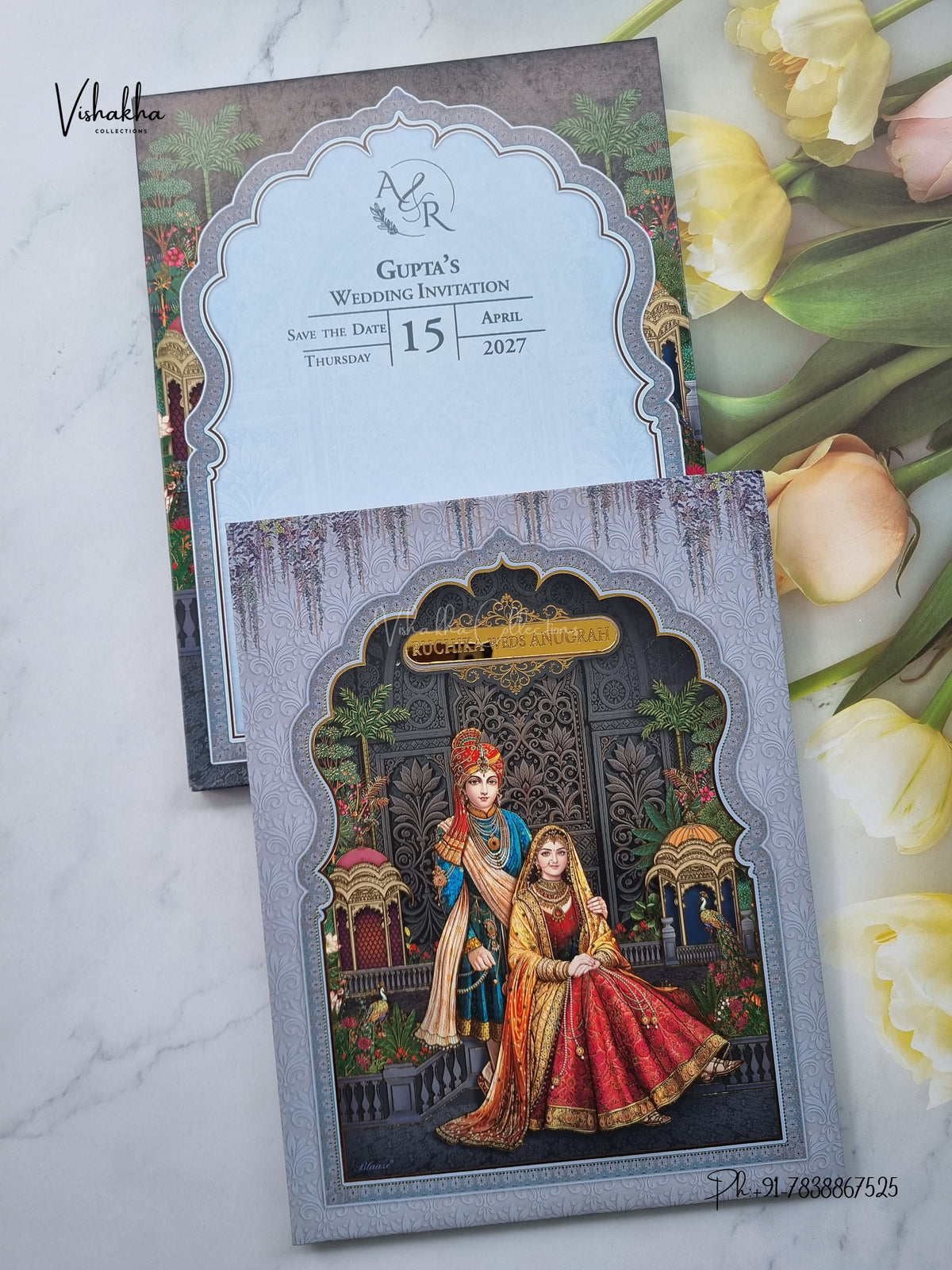 Acrylic Dulah Dulhan Jharokha Peacock Hindu Sikh Jain invitation Cards CR-1907 – image 1