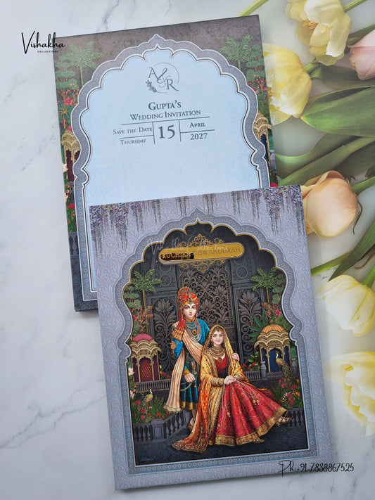 Acrylic Dulah Dulhan Jharokha Peacock Hindu Sikh Jain invitation Cards CR-1907 – image 1