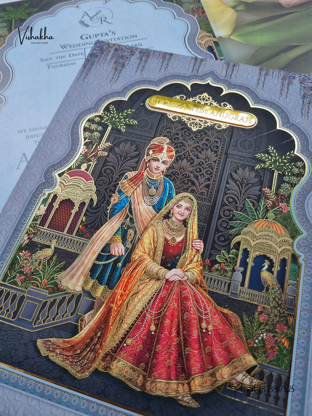 Acrylic Dulah Dulhan Jharokha Peacock Hindu Sikh Jain invitation Cards CR-1907 – image 2