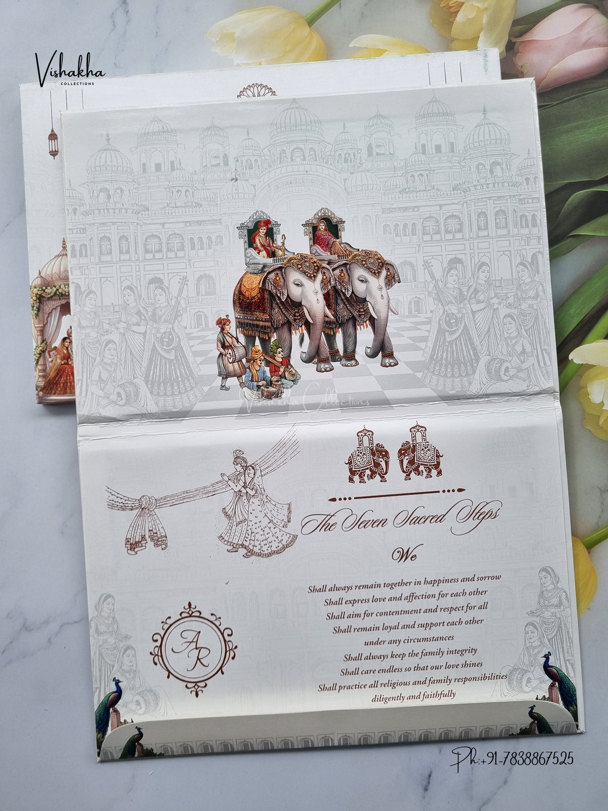 Semi Box Acrylic Direct Card Dulah Dulhan Raj Mahal Peacock Hindu Sikh Jain invitation Cards CR-1916 – image 3