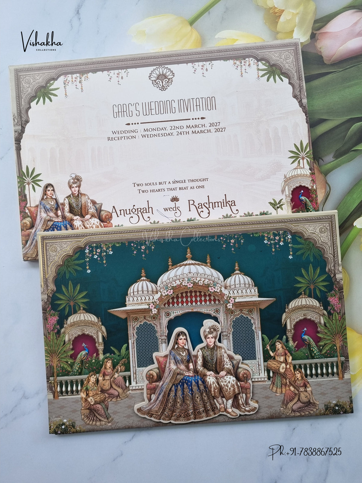 Semi Box Dulah Dulhan Raj Mahal 3D Pop Up Hindu Sikh Jain invitation Cards CR-1917 – image 1