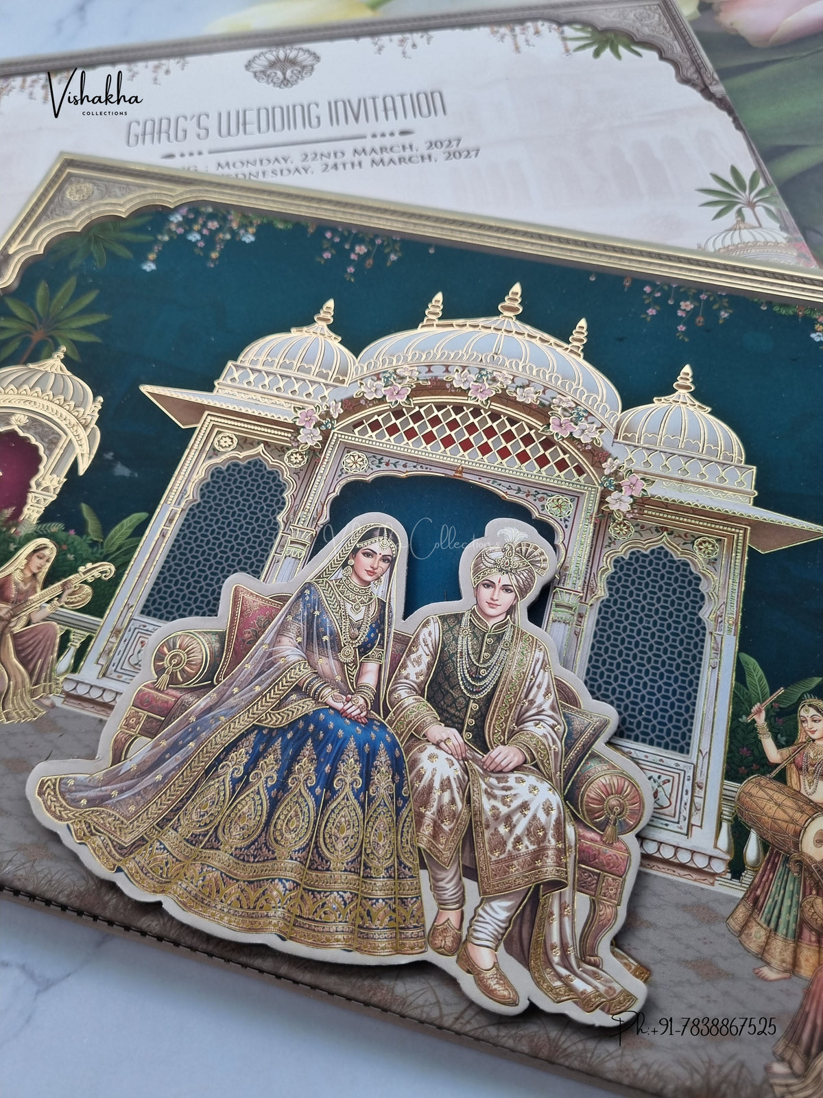Semi Box Dulah Dulhan Raj Mahal 3D Pop Up Hindu Sikh Jain invitation Cards CR-1917 – image 2