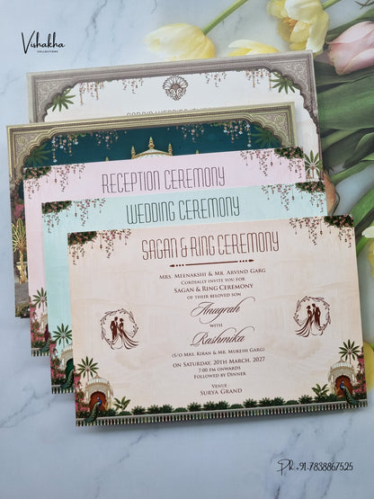 Semi Box Dulah Dulhan Raj Mahal 3D Pop Up Hindu Sikh Jain invitation Cards CR-1917 – image 3