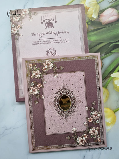 Semi Box Acrylic Direct Card Flower Hindu Muslim Christian Sikh Jain invitation Cards CR-1926 – image 1