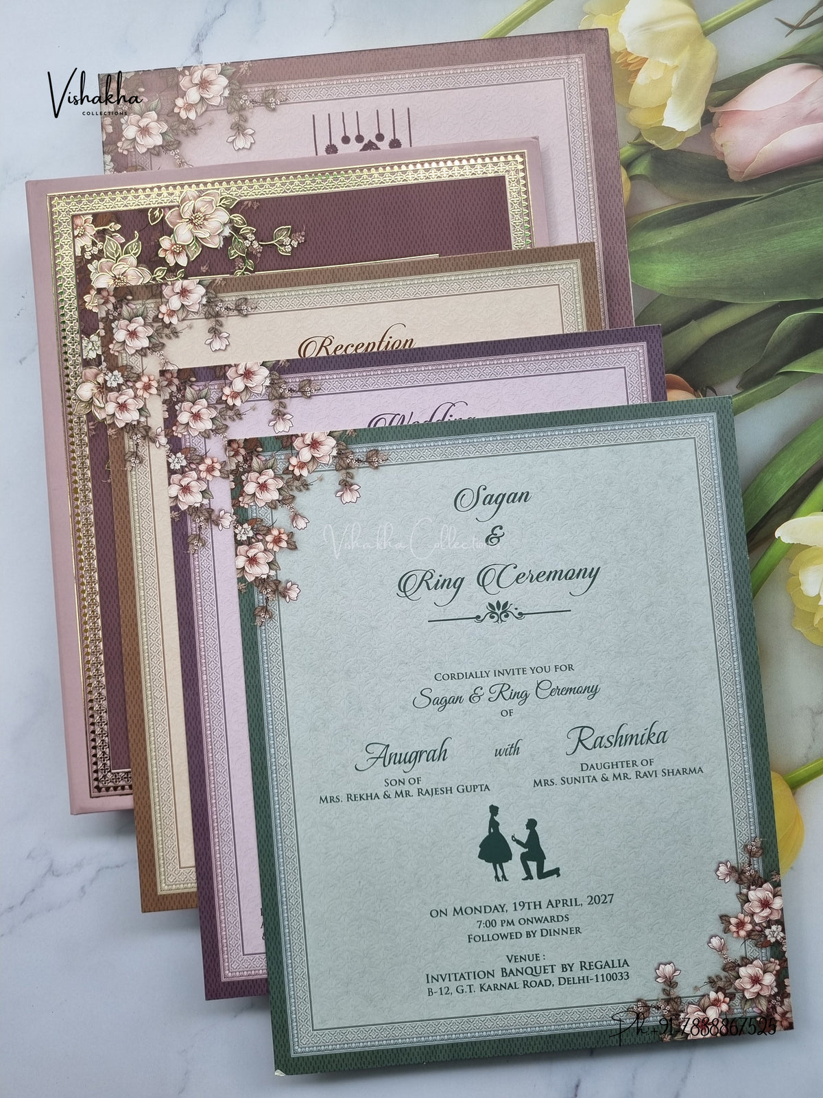 Semi Box Acrylic Direct Card Flower Hindu Muslim Christian Sikh Jain invitation Cards CR-1926 – image 3