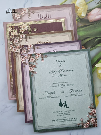 Semi Box Acrylic Direct Card Flower Hindu Muslim Christian Sikh Jain invitation Cards CR-1926 – image 3