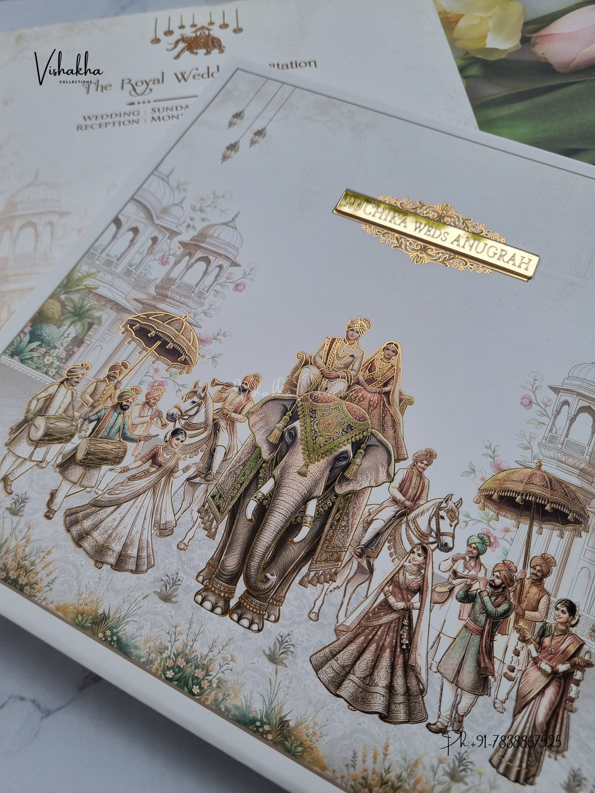 Semi Box Acrylic Direct Card Barat Dulah Dulhan Hathi Hindu Sikh Jain invitation Cards CR-1933 – image 2