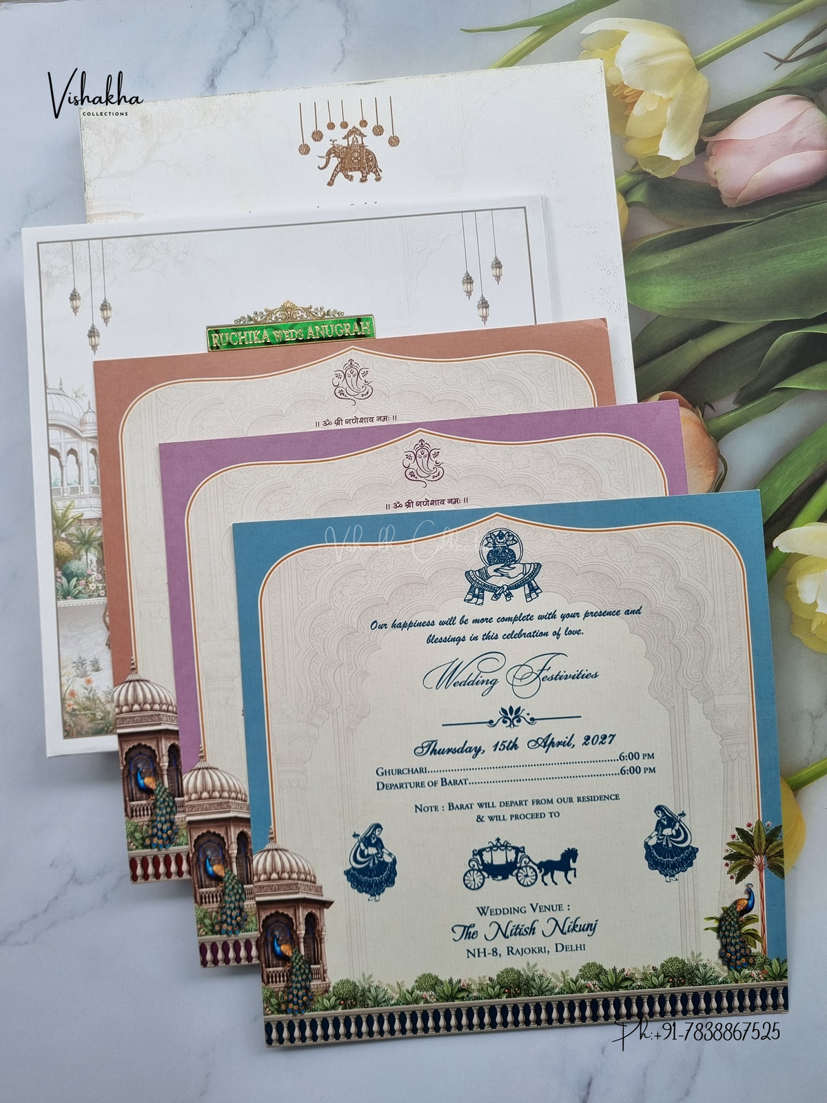 Semi Box Acrylic Direct Card Barat Dulah Dulhan Hathi Hindu Sikh Jain invitation Cards CR-1933 – image 3