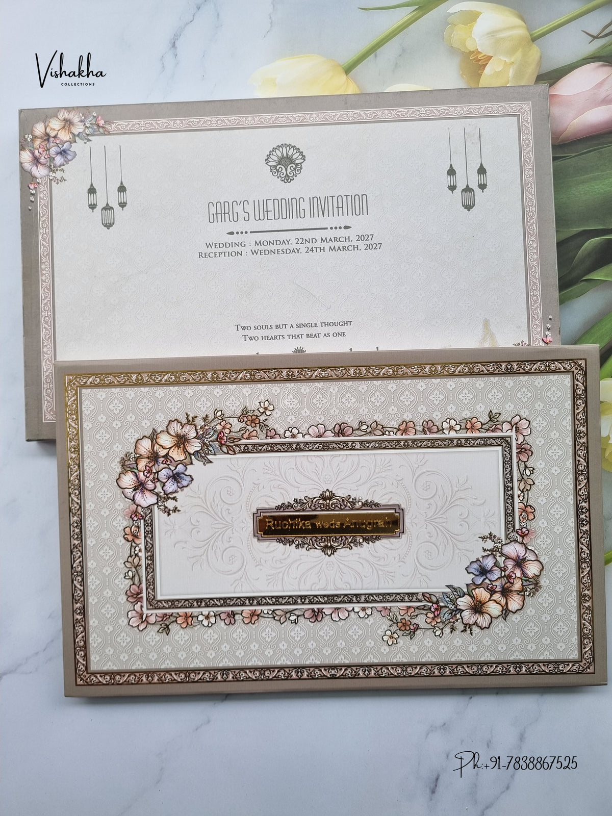 Semi Box Acrylic Flower Hindu Muslim Christian Sikh Jain invitation Cards CR-1941 – image 1