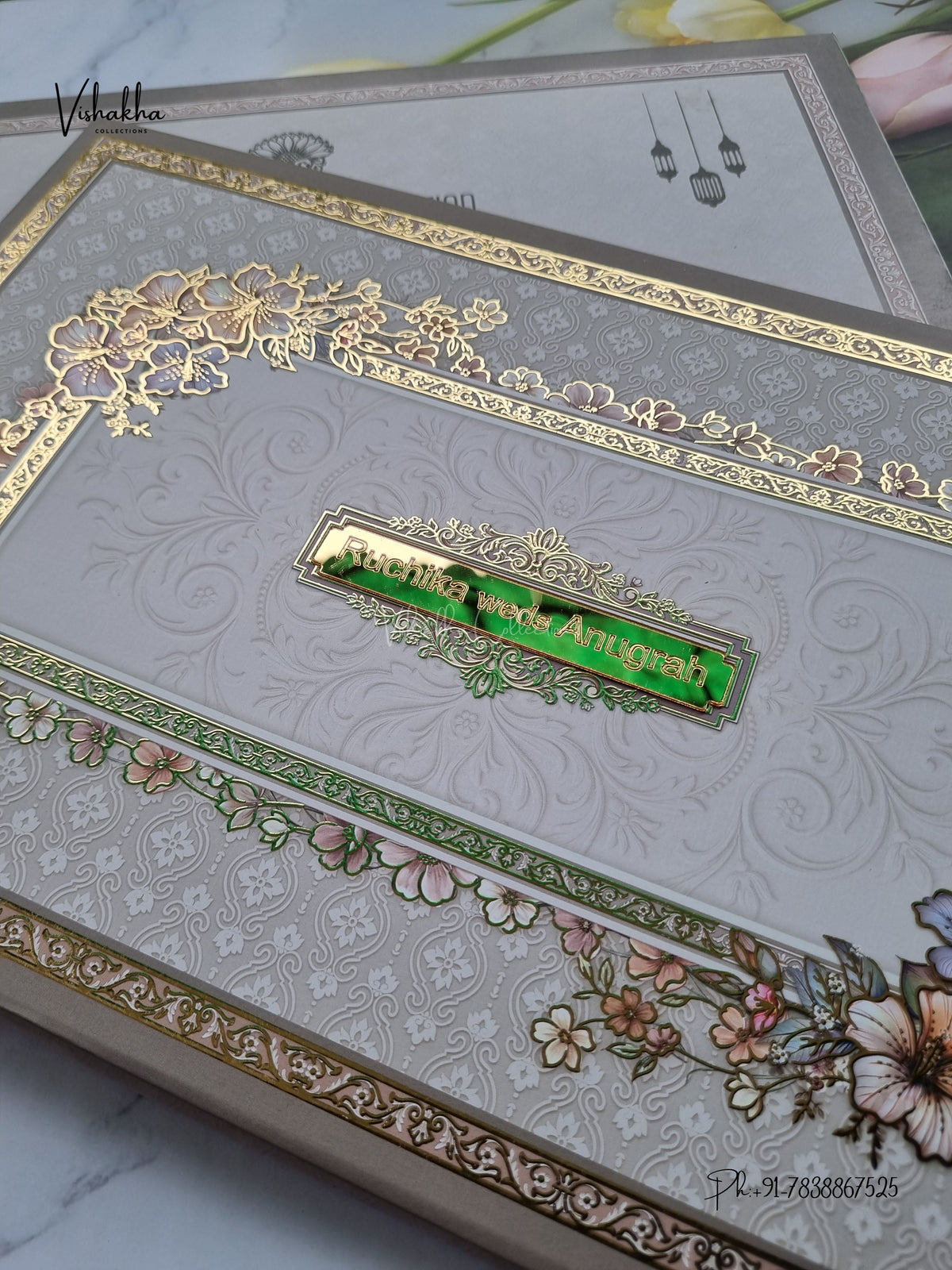 Semi Box Acrylic Flower Hindu Muslim Christian Sikh Jain invitation Cards CR-1941 – image 2