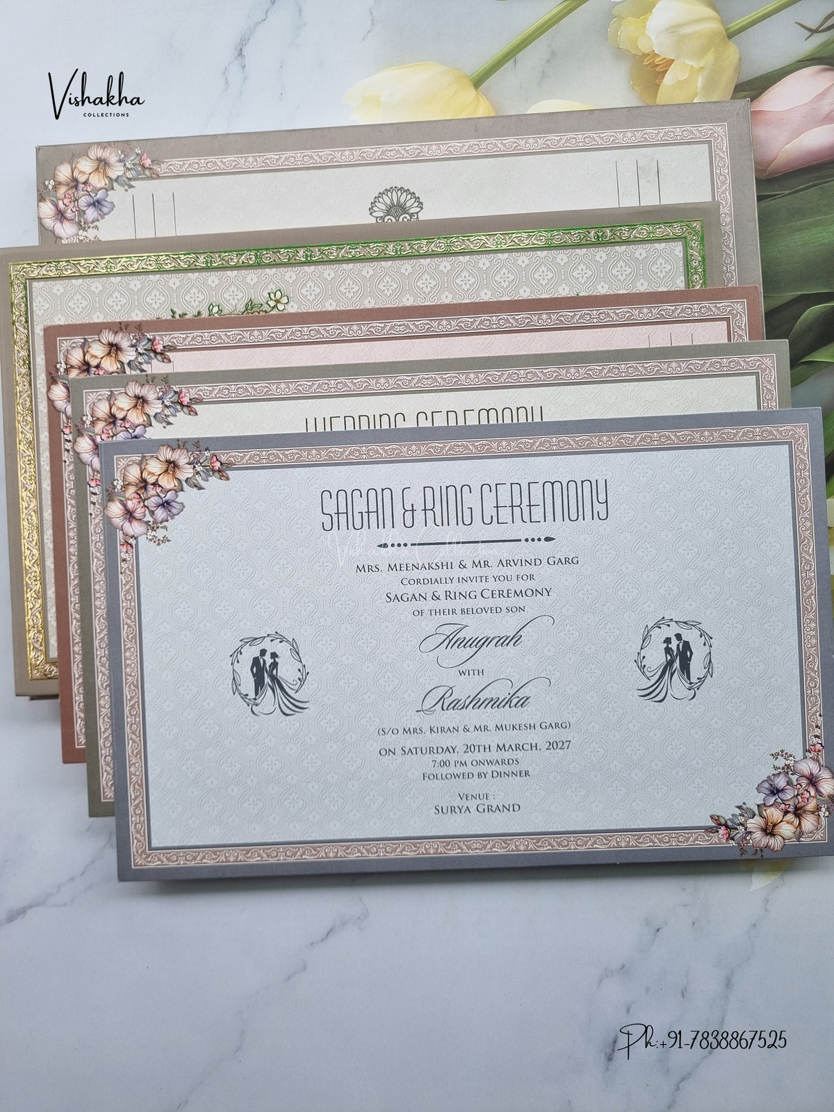 Semi Box Acrylic Flower Hindu Muslim Christian Sikh Jain invitation Cards CR-1941 – image 3