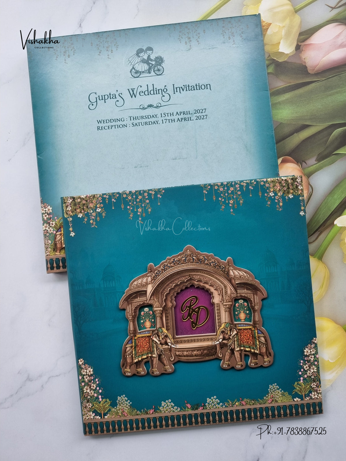 Semi Box Acrylic Direct Card Hathi Jharokha Hindu Muslim Christian Sikh Jain invitation Cards CR-1944 – image 1