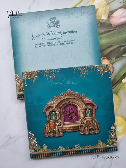 Semi Box Acrylic Direct Card Hathi Jharokha Hindu Muslim Christian Sikh Jain invitation Cards CR-1944 – image 1