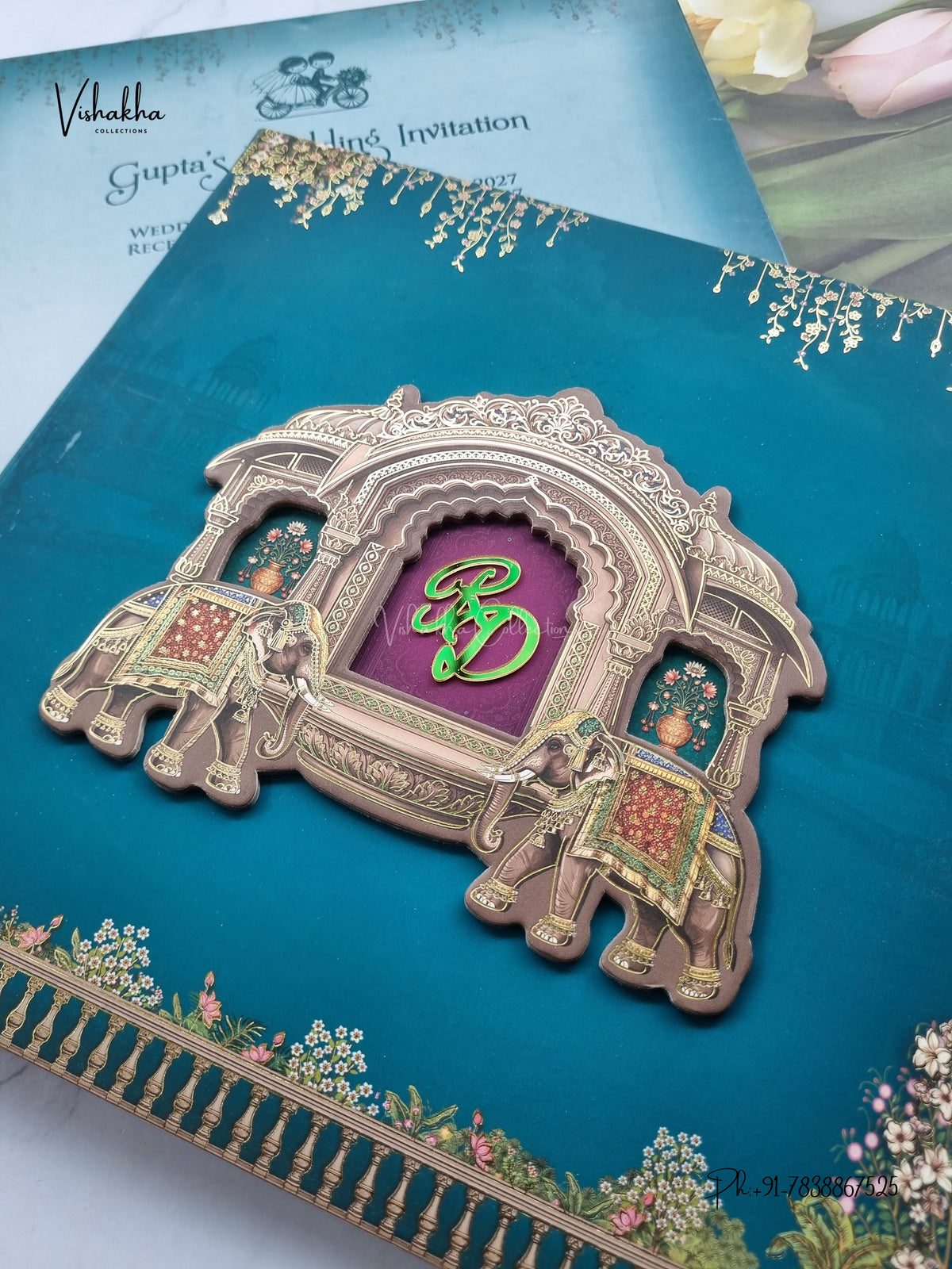 Semi Box Acrylic Direct Card Hathi Jharokha Hindu Muslim Christian Sikh Jain invitation Cards CR-1944 – image 2