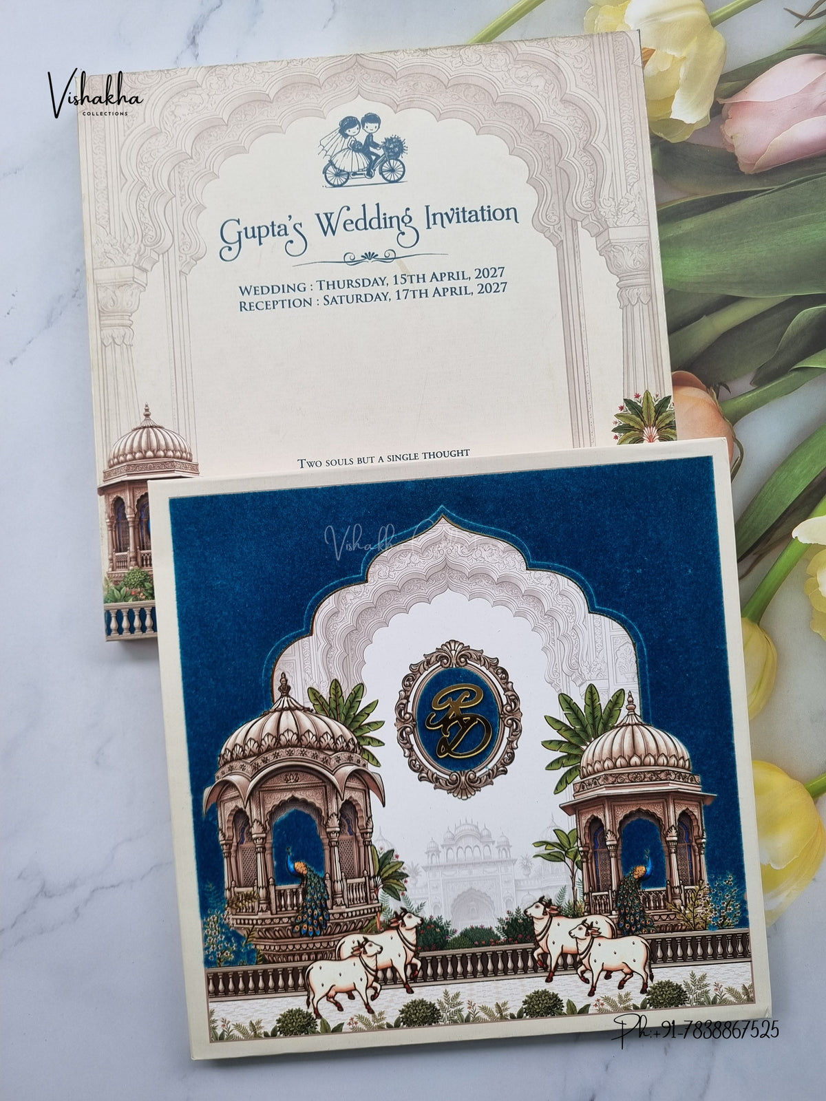 Semi Box Acrylic Direct Card Jharokha Kamdhenu Cow Peacock Hindu Muslim Christian Sikh Jain invitation Cards CR-1953 – image 1