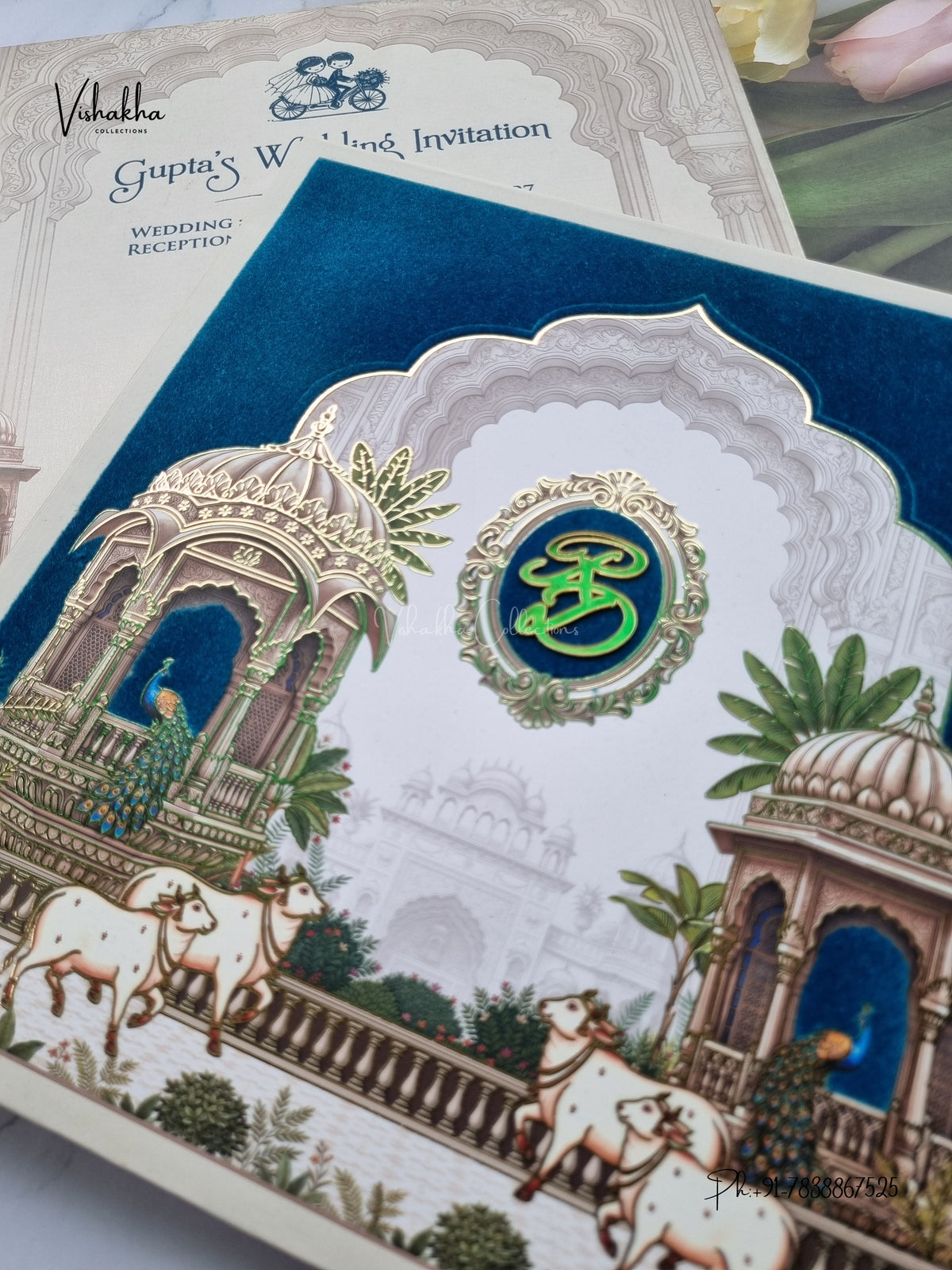 Semi Box Acrylic Direct Card Jharokha Kamdhenu Cow Peacock Hindu Muslim Christian Sikh Jain invitation Cards CR-1953 – image 2