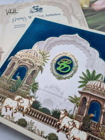 Semi Box Acrylic Direct Card Jharokha Kamdhenu Cow Peacock Hindu Muslim Christian Sikh Jain invitation Cards CR-1953 – image 2