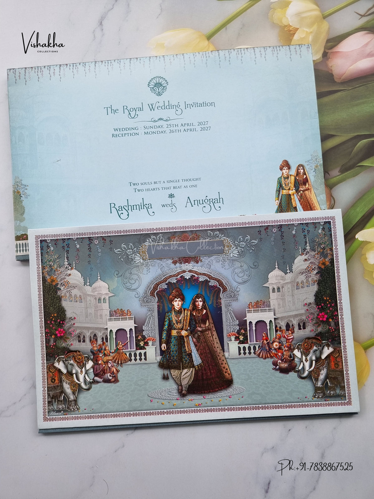 Dulah Dulhan Raj Mahal Hathi Hindu Sikh Jain invitation Cards CR-403 – image 1