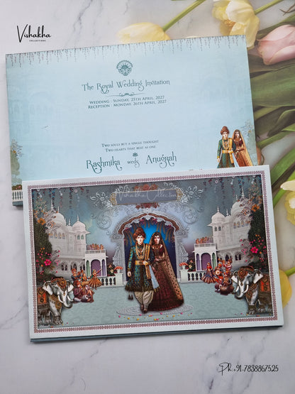 Dulah Dulhan Raj Mahal Hathi Hindu Sikh Jain invitation Cards CR-403 – image 1