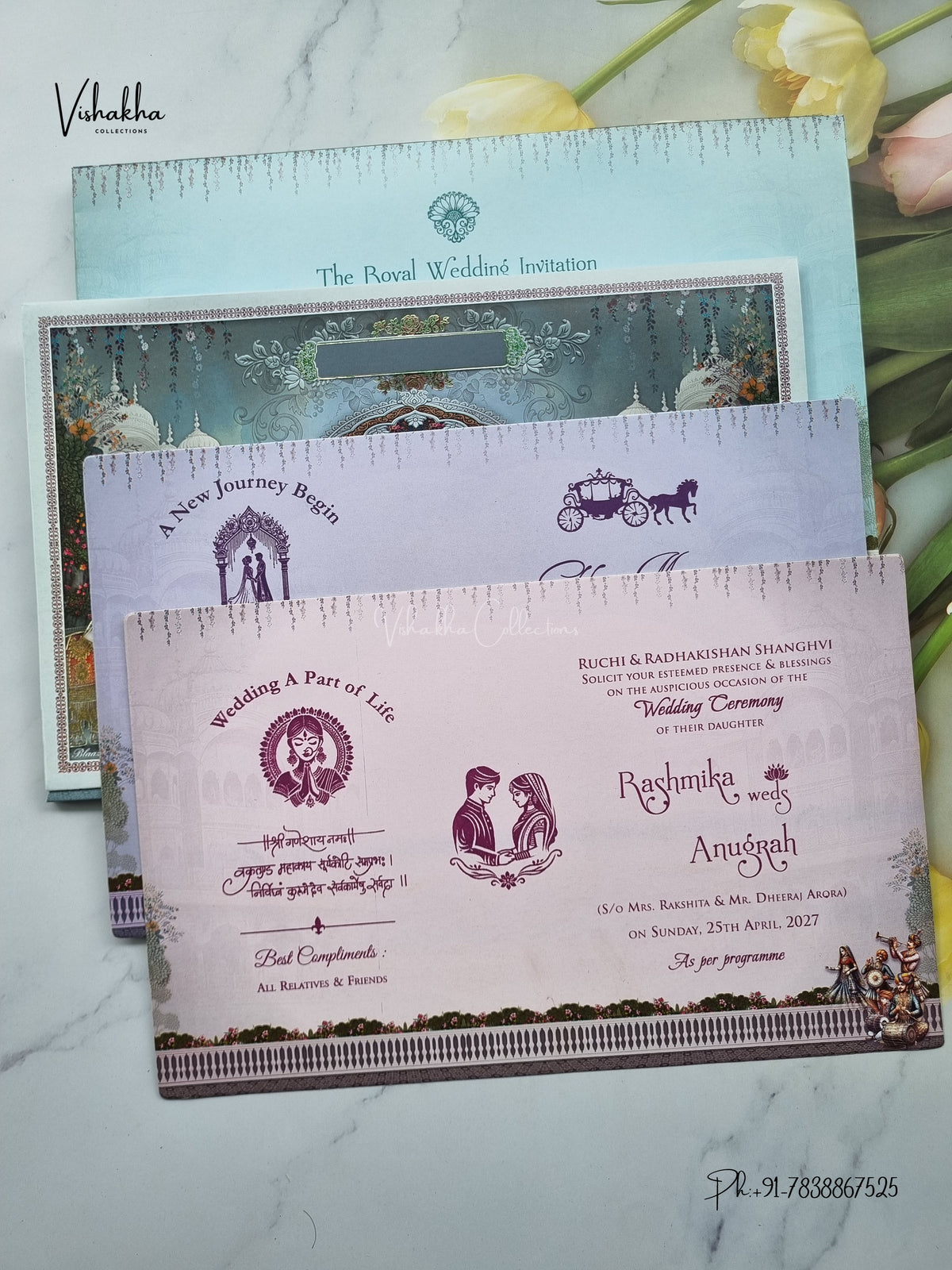 Dulah Dulhan Raj Mahal Hathi Hindu Sikh Jain invitation Cards CR-403 – image 3