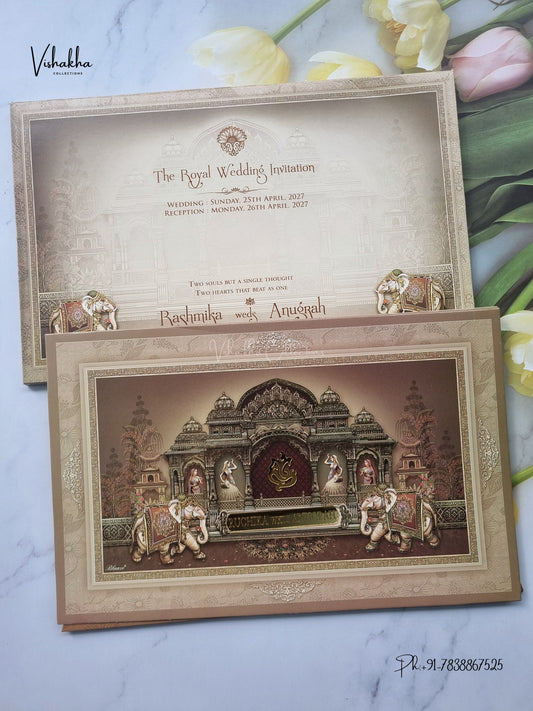 Laser Cut Ganesh Ji Temple Hathi Hindu Jain invitation Cards CR-404 – image 1