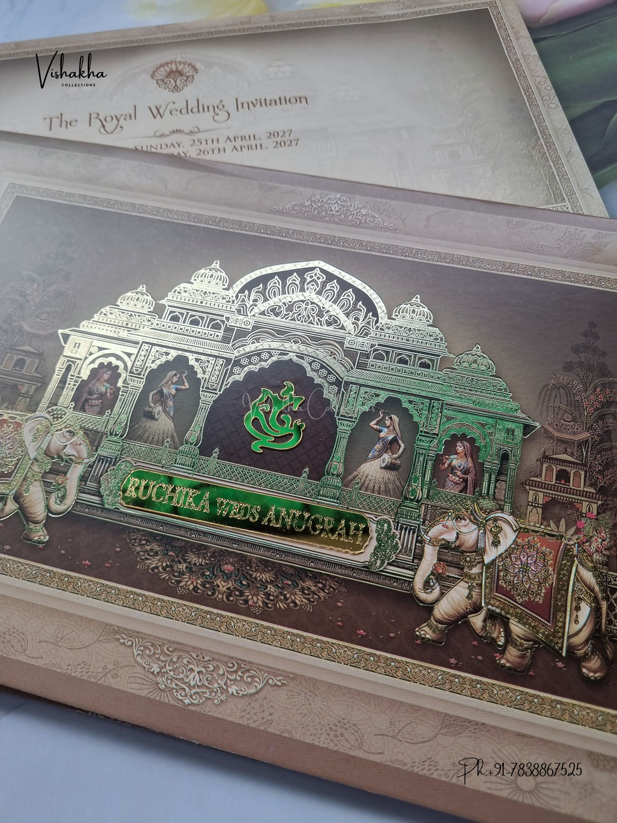 Laser Cut Ganesh Ji Temple Hathi Hindu Jain invitation Cards CR-404 – image 2
