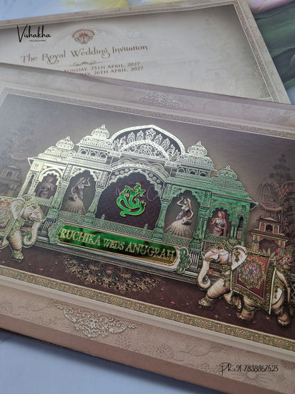 Laser Cut Ganesh Ji Temple Hathi Hindu Jain invitation Cards CR-404 – image 2
