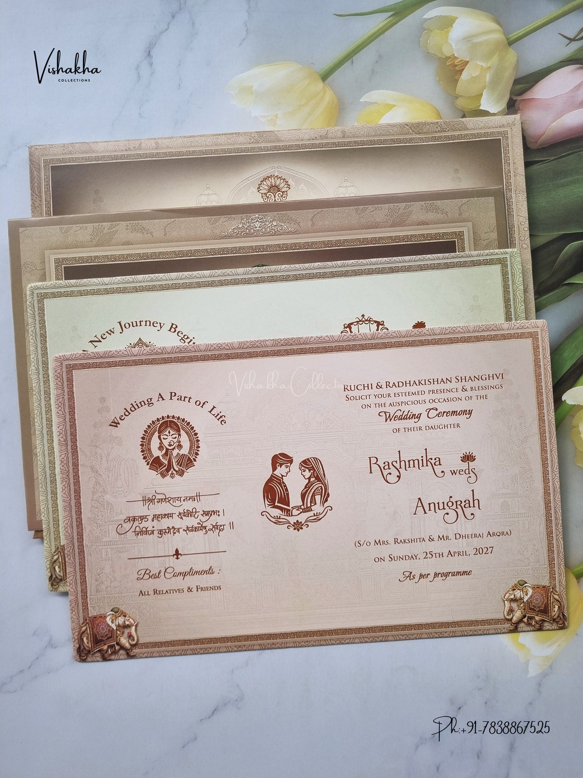 Laser Cut Ganesh Ji Temple Hathi Hindu Jain invitation Cards CR-404 – image 3