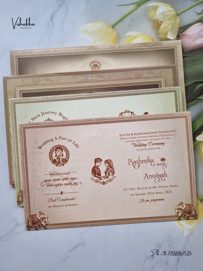 Laser Cut Ganesh Ji Temple Hathi Hindu Jain invitation Cards CR-404 – image 3