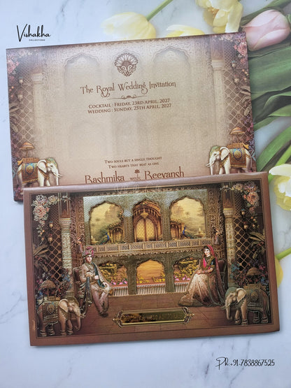 Laser Cut Dulah Dulhan Jharokha Raj Mahal Hindu Sikh Jain invitation Cards CR-405 – image 1