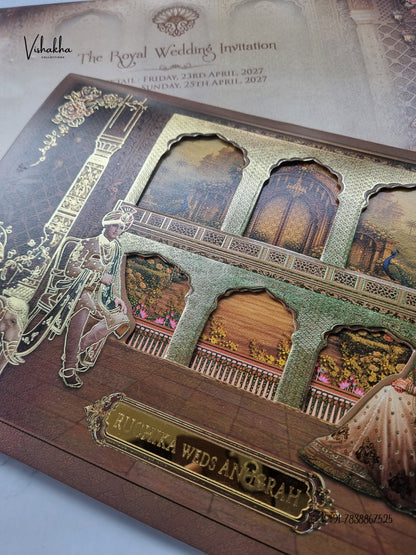 Laser Cut Dulah Dulhan Jharokha Raj Mahal Hindu Sikh Jain invitation Cards CR-405 – image 2