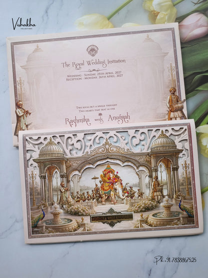 Laser Cut Ganesh Ji Hathi Raj Mahal Hindu Jain invitation Cards CR-406 – image 1