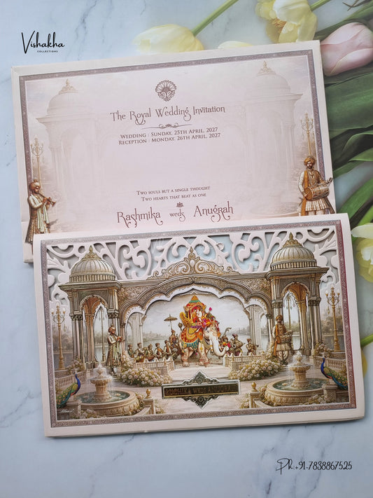 Laser Cut Ganesh Ji Hathi Raj Mahal Hindu Jain invitation Cards CR-406 – image 1