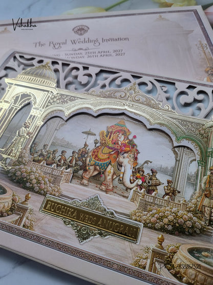 Laser Cut Ganesh Ji Hathi Raj Mahal Hindu Jain invitation Cards CR-406 – image 2