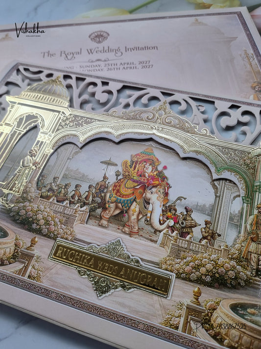 Laser Cut Ganesh Ji Hathi Raj Mahal Hindu Jain invitation Cards CR-406 – image 2
