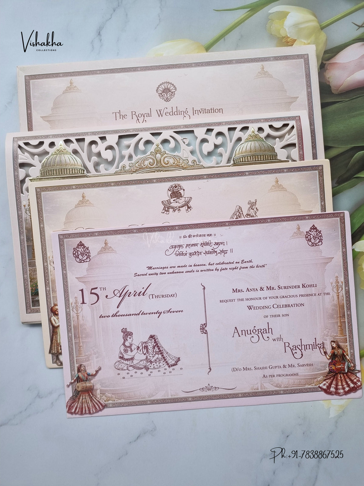 Laser Cut Ganesh Ji Hathi Raj Mahal Hindu Jain invitation Cards CR-406 – image 3
