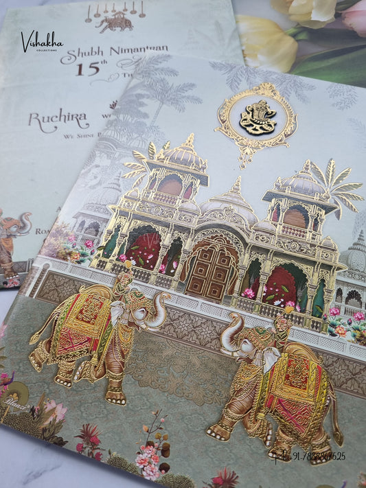 Ganesh Ji Hathi Raj Mahal Hindu Jain invitation Cards CR-407 – image 2