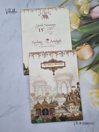Barat Raj Mahal Peacock Hindu Sikh Jain invitation Cards CR-408 – image 1