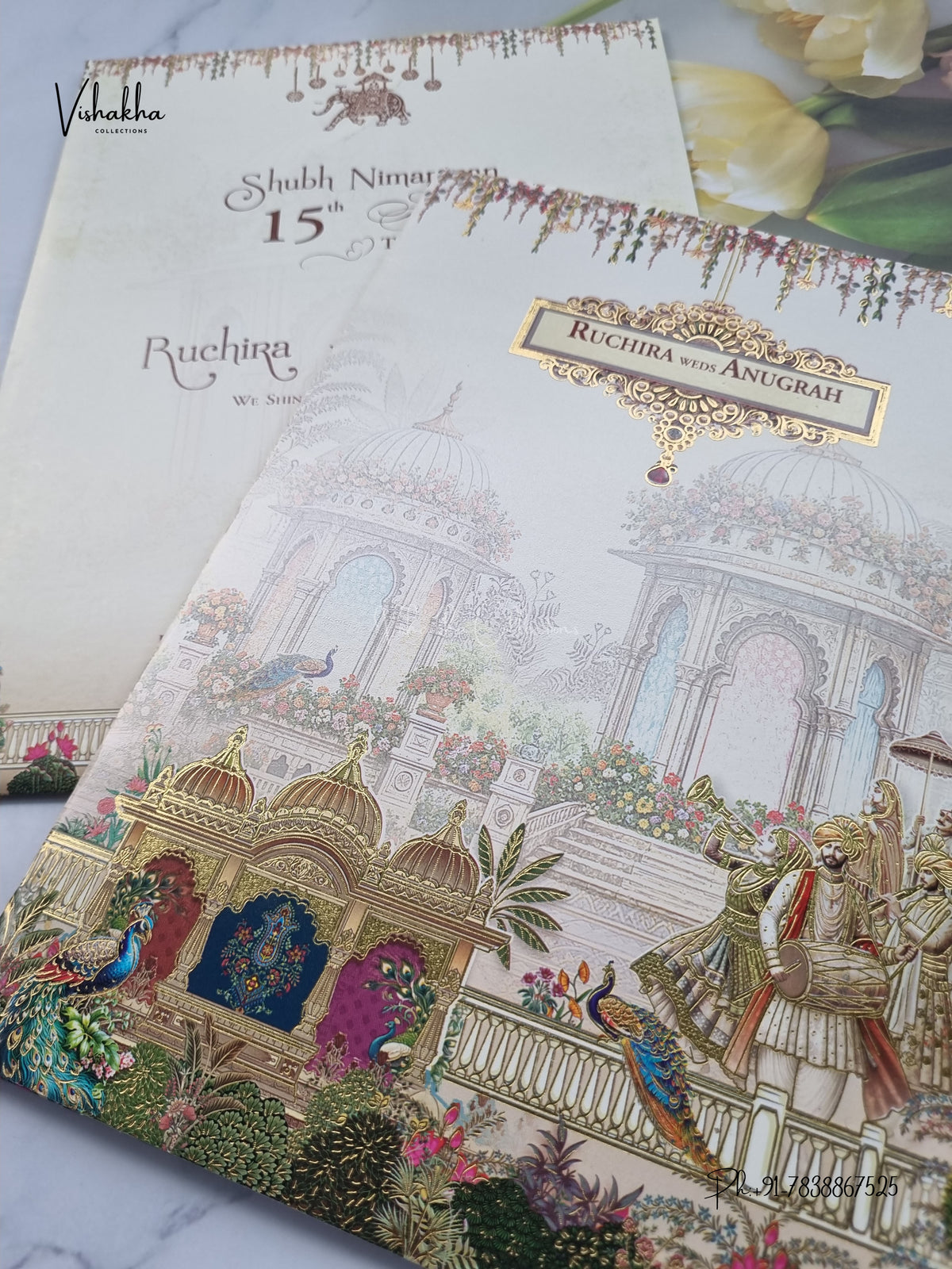 Barat Raj Mahal Peacock Hindu Sikh Jain invitation Cards CR-408 – image 2