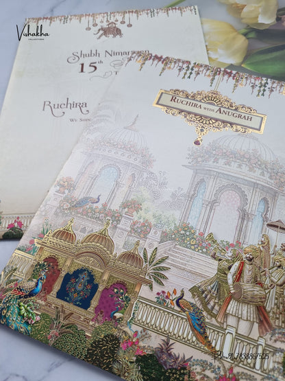 Barat Raj Mahal Peacock Hindu Sikh Jain invitation Cards CR-408 – image 2
