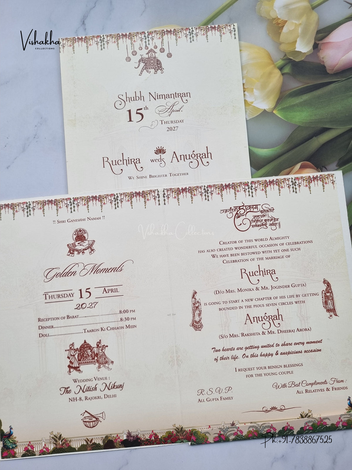 Barat Raj Mahal Peacock Hindu Sikh Jain invitation Cards CR-408 – image 3