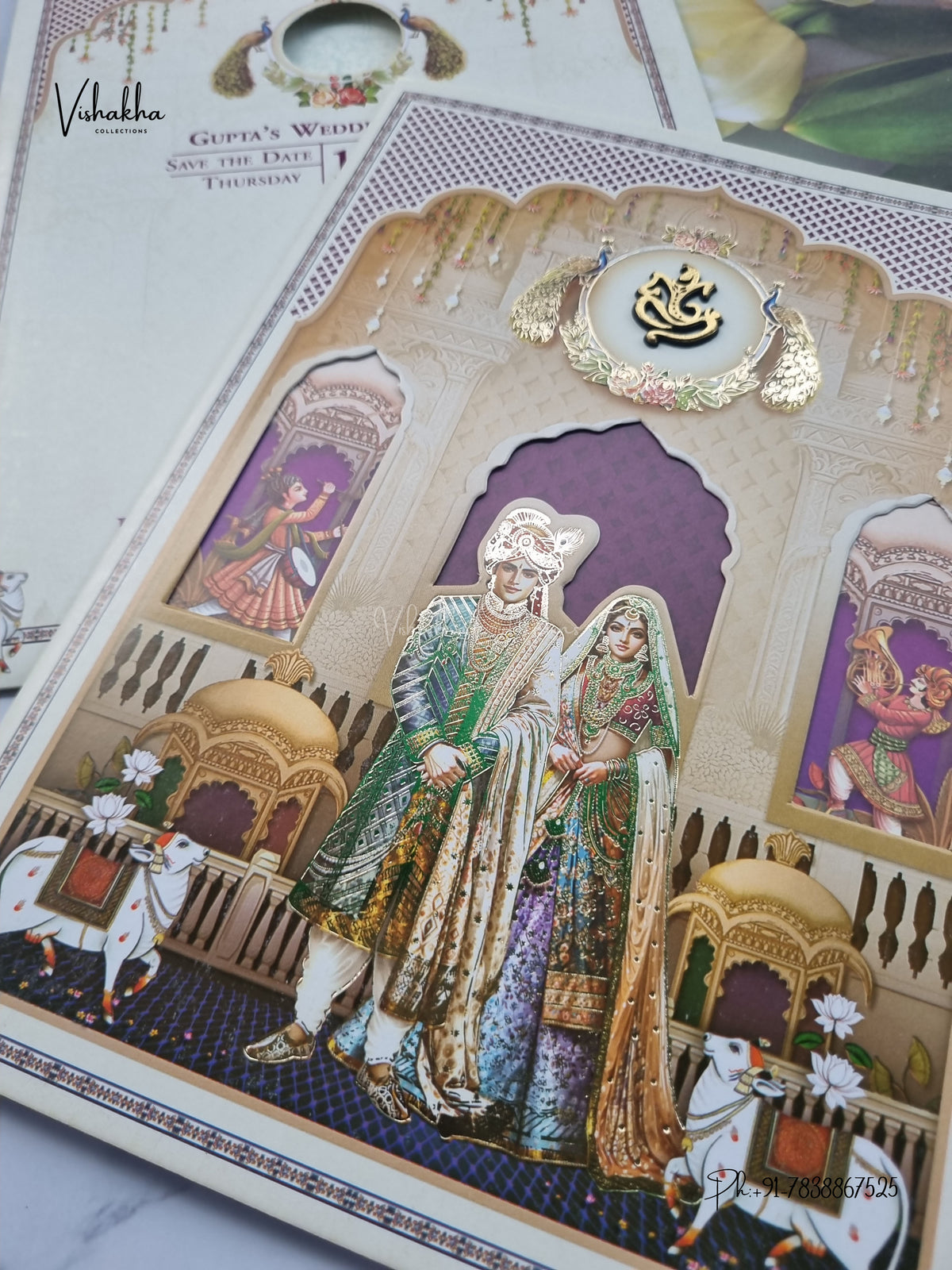 Ganesh Ji Dulah Dulhan Peacock Hindu Jain invitation Cards CR-409 – image 2