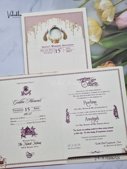 Ganesh Ji Dulah Dulhan Peacock Hindu Jain invitation Cards CR-409 – image 3