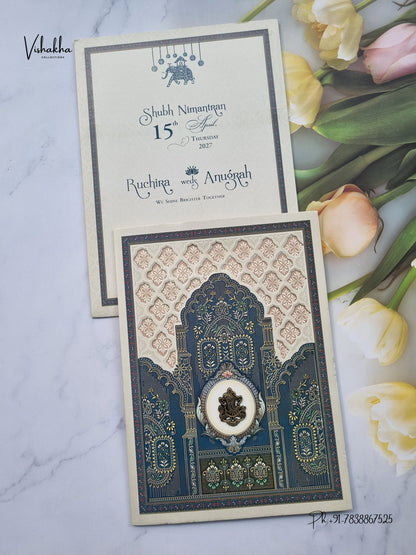 Ganesh Ji Jaali Royal Door Hindu Jain invitation Cards CR-410 – image 1